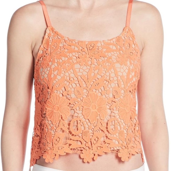 Alice + Olivia Tops - Alice + Olivia Alanis Lace Crop Top, Coral/Nude, Medium